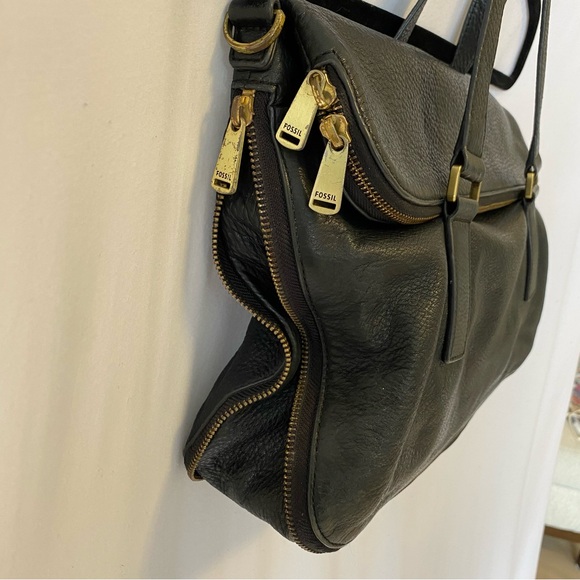 FOSSIL PRESTON FOLDED OVER LEATHER TOTE BLACK - Picture 5 of 13